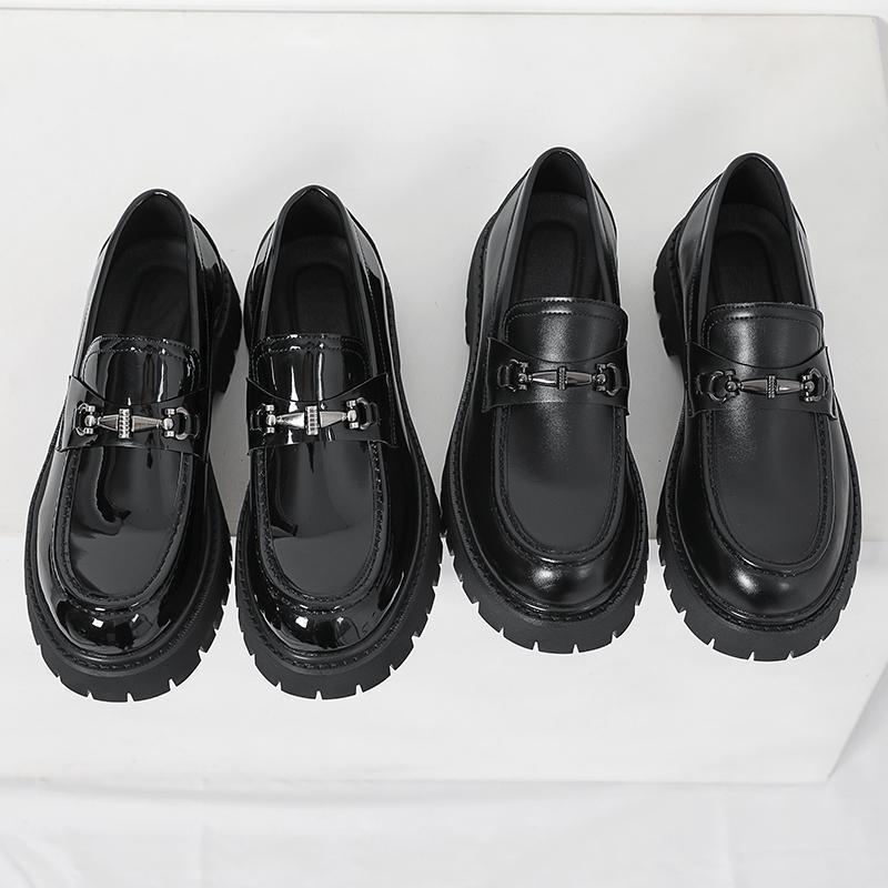 Chunky-soled Height-increasing British-style Business Loafers With A Wide Toe