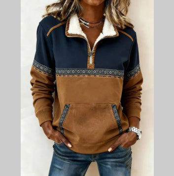 Womens Long-sleeve Half-zip Casual Top With A Print