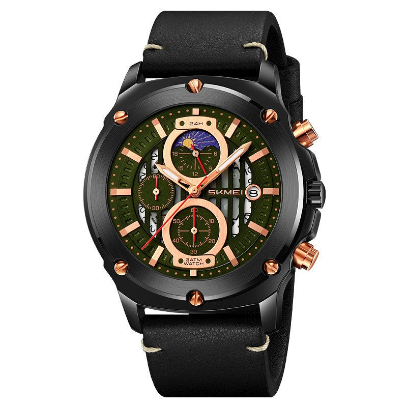 Men's Watch Fashion Trend Men's Leather-belt Watch Three Eyes And Six Needles Quartz Watch