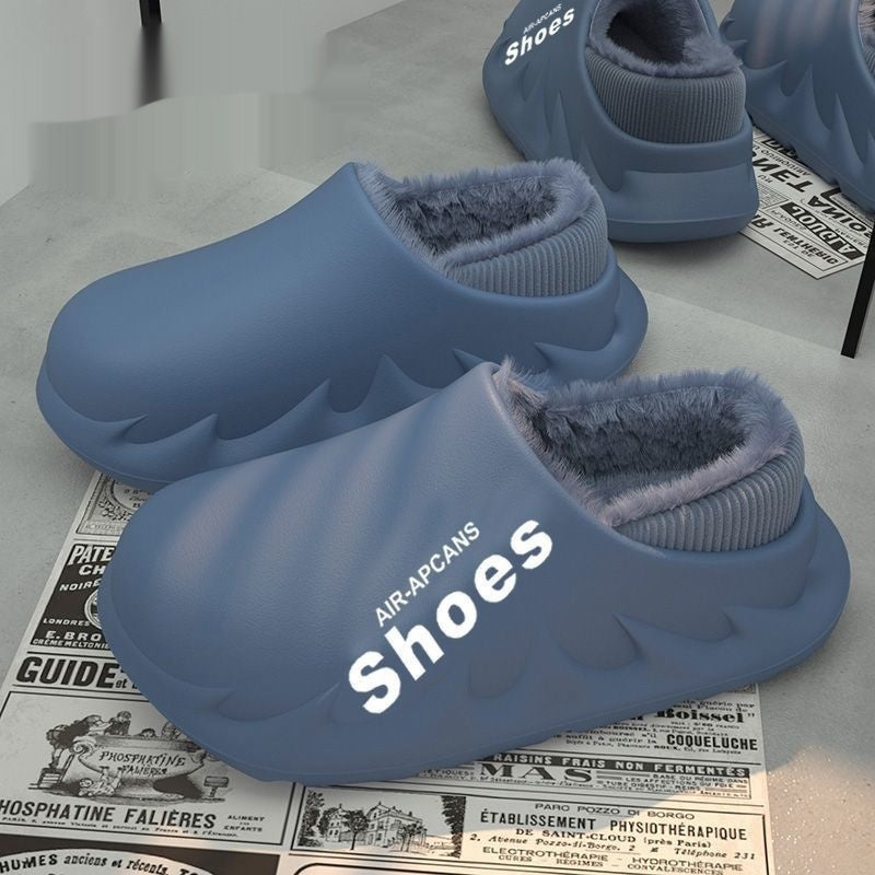 Mens Fleece-Lined Non-Slip Closed-Toe EVA Waterproof Cotton Slippers