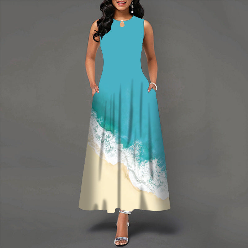 Womens Printed Crew-Neck Sleeveless Tank Dress