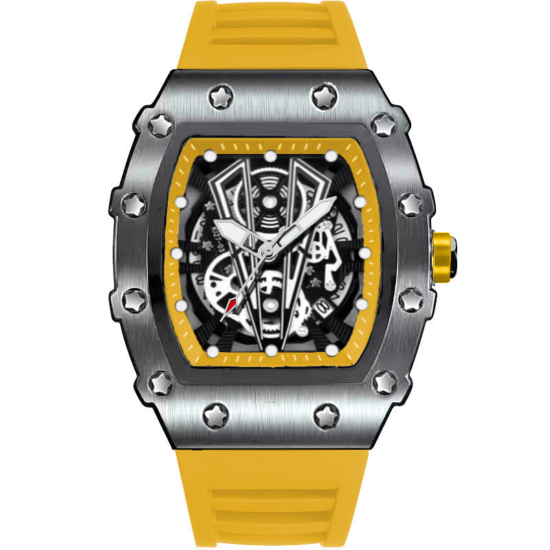 Mens Casual Sport Hollow Barrel-Shaped Quartz Watch