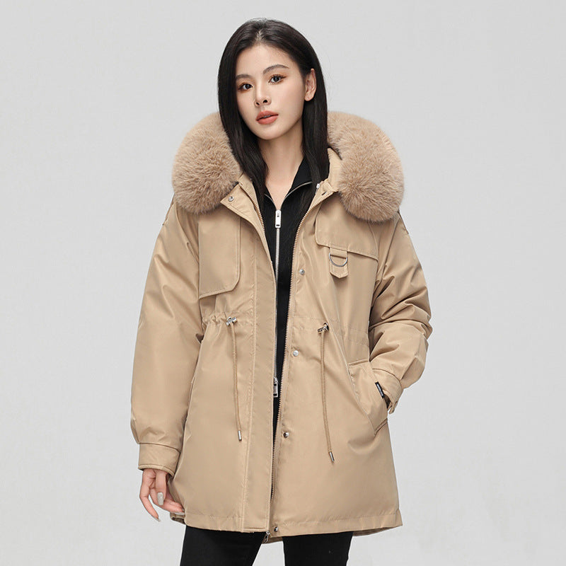 Mid-length Versatile Cotton Coat That Hits Below The Knee With A Fur-trimmed Collar
