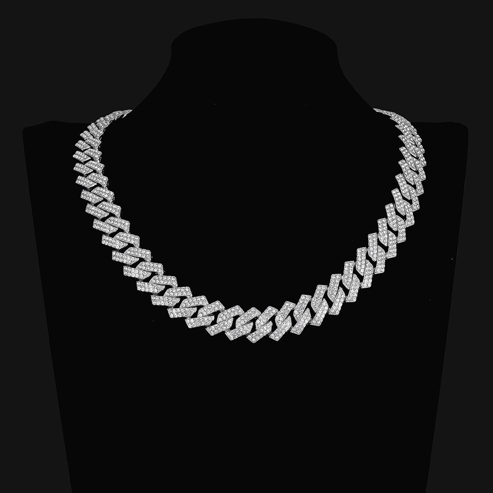 15mm Diamond-Encrusted Hinged Hip-Hop Necklace In A Diamond-Shaped Design