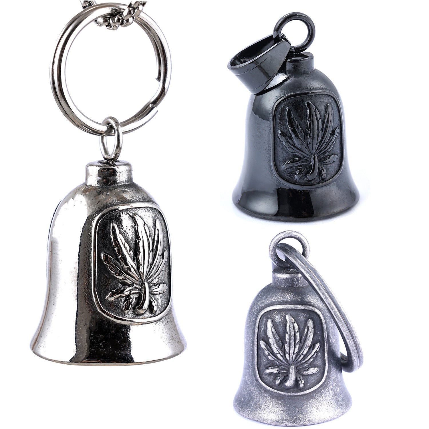 3D Maple Leaf Relief Textured Titanium Steel Bell Keychain
