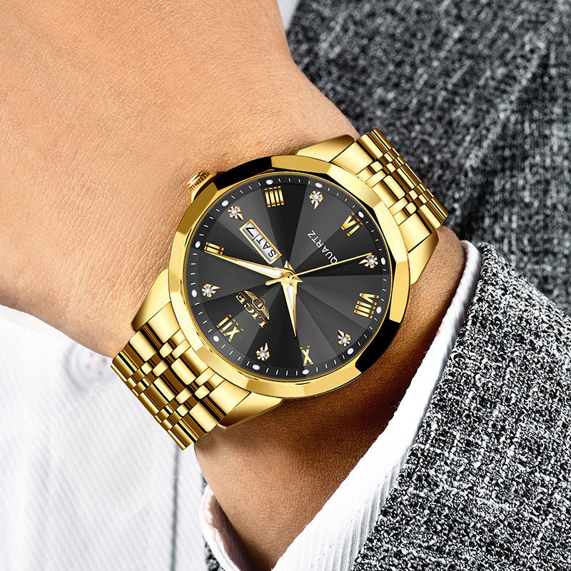 Mens Dual-calendar Waterproof Luminous Quartz Watch