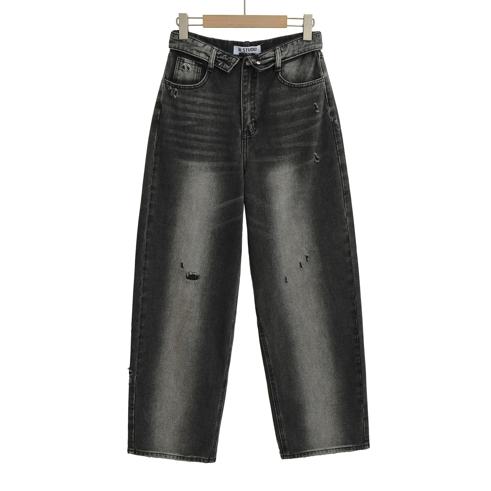 Niche High-waisted Wide-leg Pants With A Curled Hem For Women