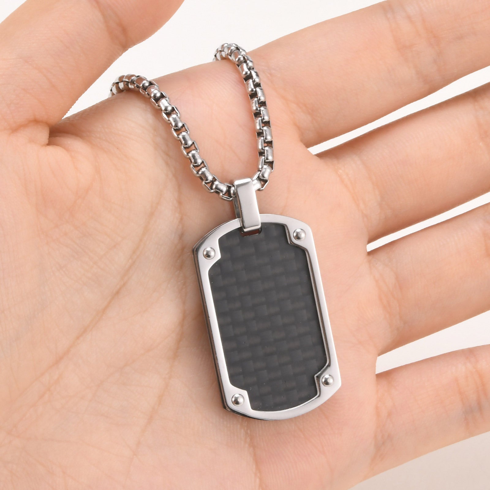 Mens Titanium Steel Carbon Fiber Military Dog Tag Blank Pendant Necklace