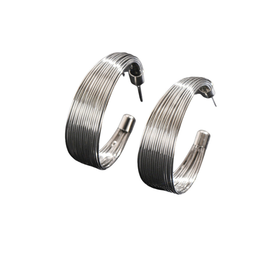 Womens Metallic Circular Multi-layered High-tech Minimalist Fashion Earrings