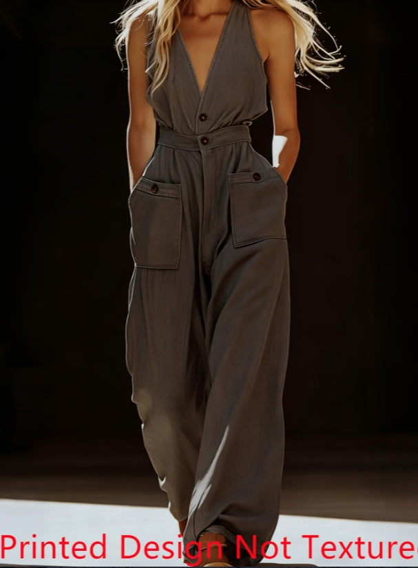 Workwear-style Waist-cinched Wide-leg Jumpsuit