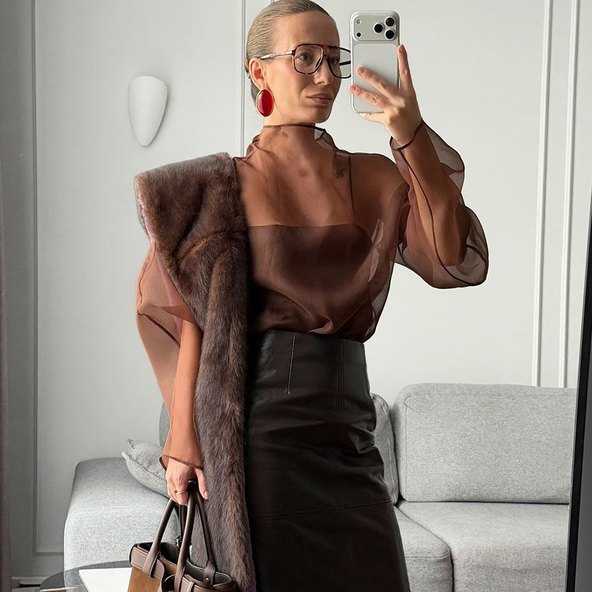 Sexy Sheer Mesh Long-Sleeve Shirt