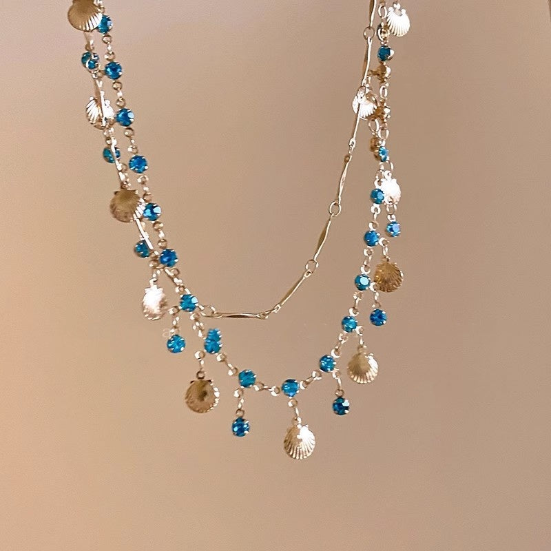 Exotic Princess Blue Zirconia Shell Necklace