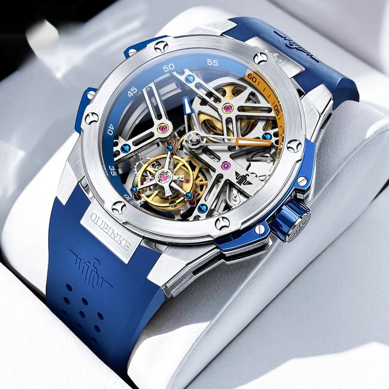 Flywheel Mechanical Mens Watch Silicone Waterproof Mens