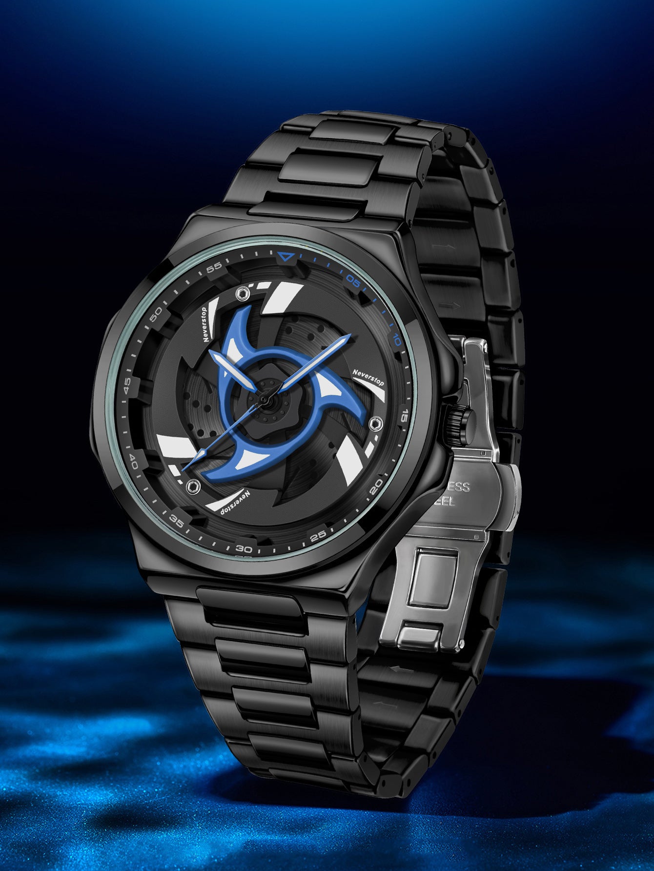 Mens Steel-band Rotating Bezel Dial Quartz Watch With A Sporty Design