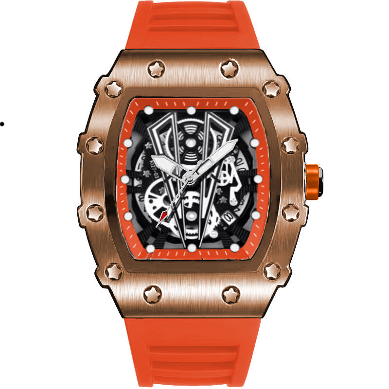 Mens Casual Sport Hollow Barrel-Shaped Quartz Watch