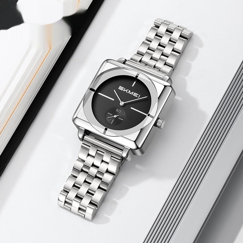 Square Steel Band Stylish Standalone Seconds Subdial With Two Hands Solid Steel Band Quartz Watch