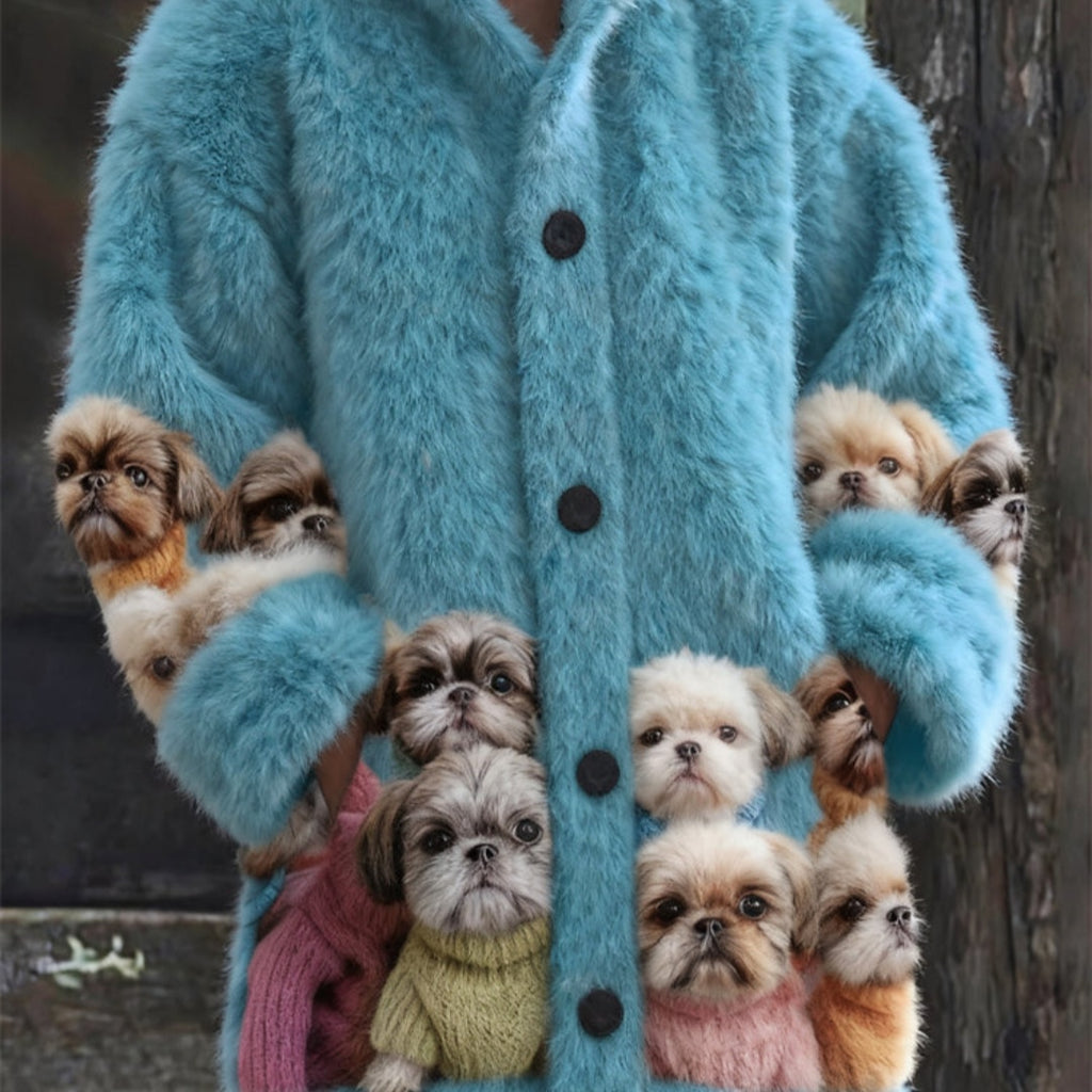 Womens Casual Printed Plush Warm Coat