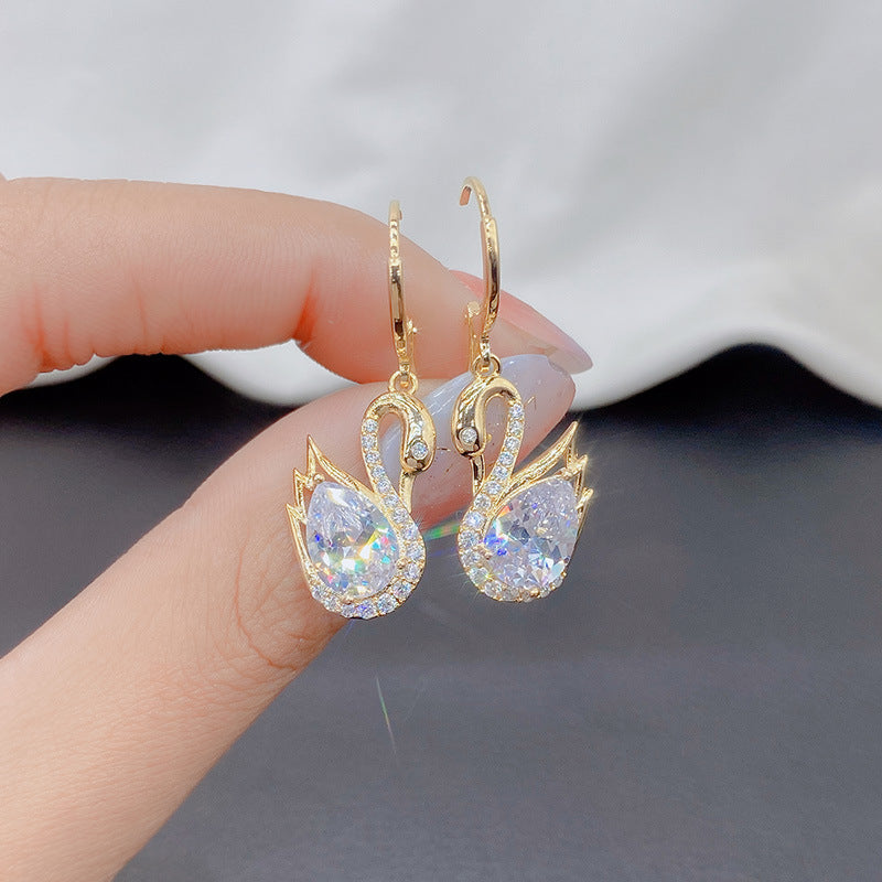 Warm Cat Eye Stone Swan Elegant Super Fairy Earrings