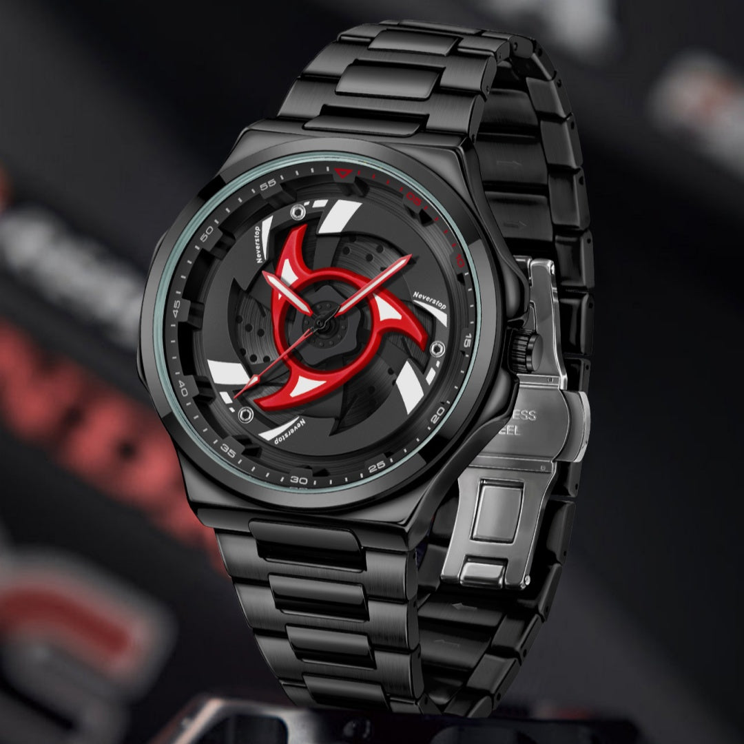 Mens Steel-band Rotating Bezel Dial Quartz Watch With A Sporty Design