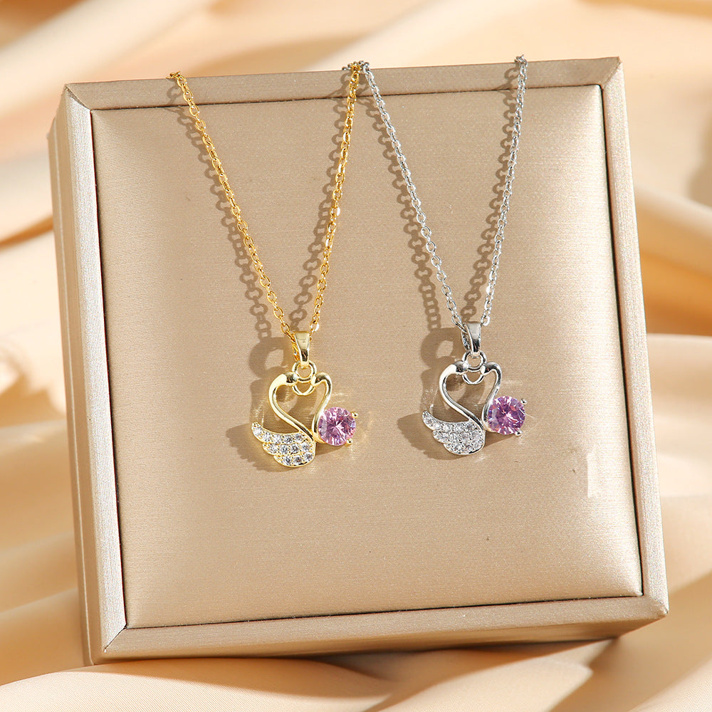 Light Luxury Sweet Diamond Swan Love Pendant Necklace
