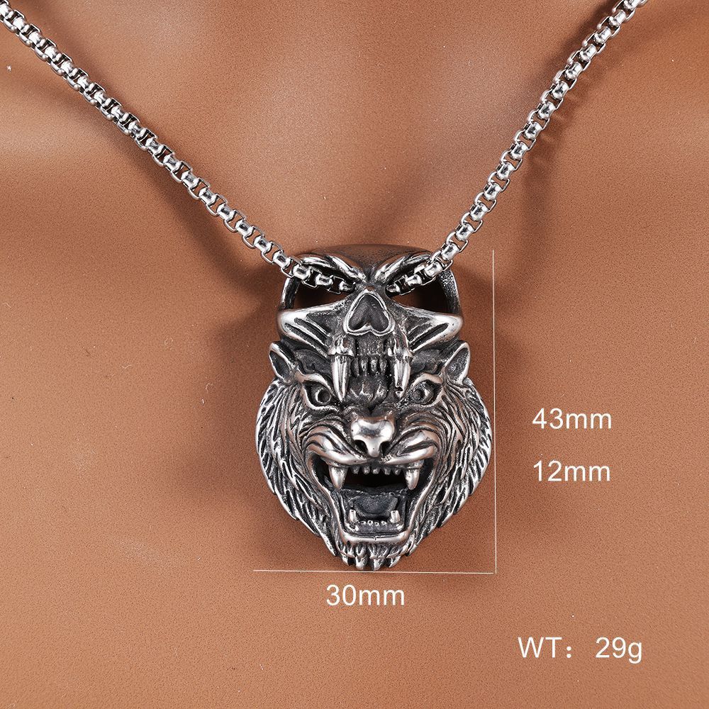 Bold Tiger-Head Necklace In European And American Titanium Steel Style