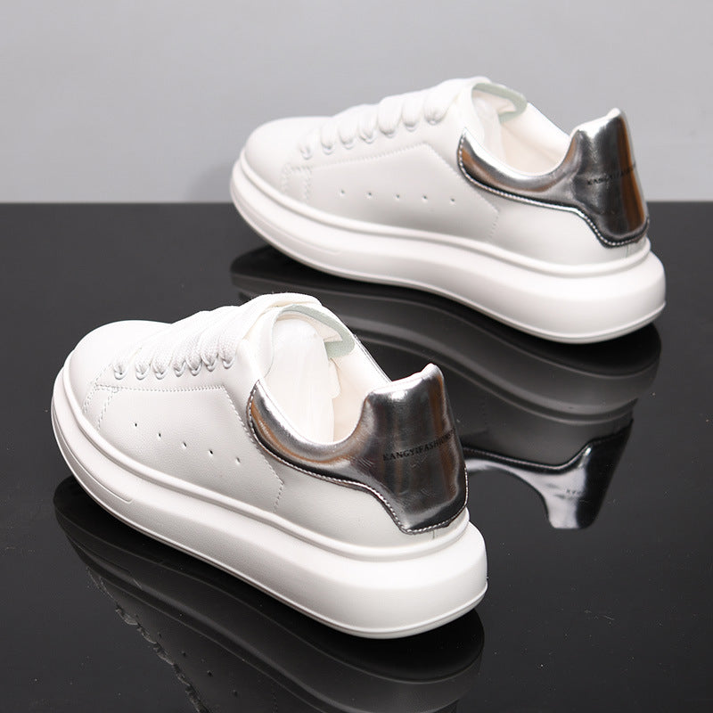 Mens Spring Leather White Shoes In Korean Style