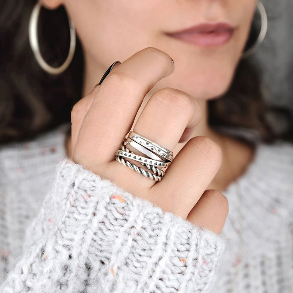 Twisted Braided Vintage Niche Line Design Jewelry Stylish Multi-Layer Ring