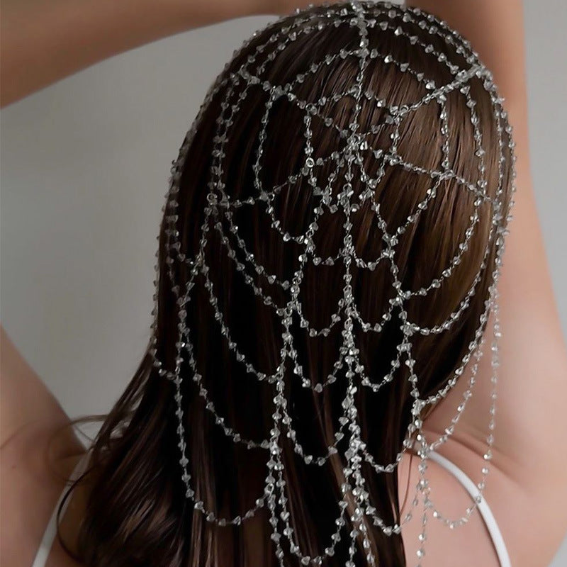 New Mesh Hollow-out Hair Chain With Dazzling Crystals For A Luxe High-end Lookperfect For Women