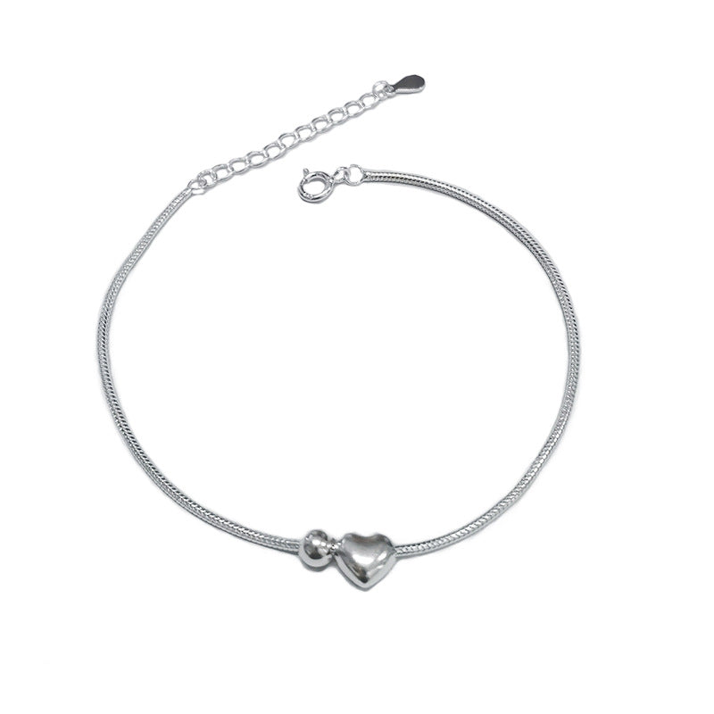 Pure Silver Minimalist Heart-shaped Bracelet For Women