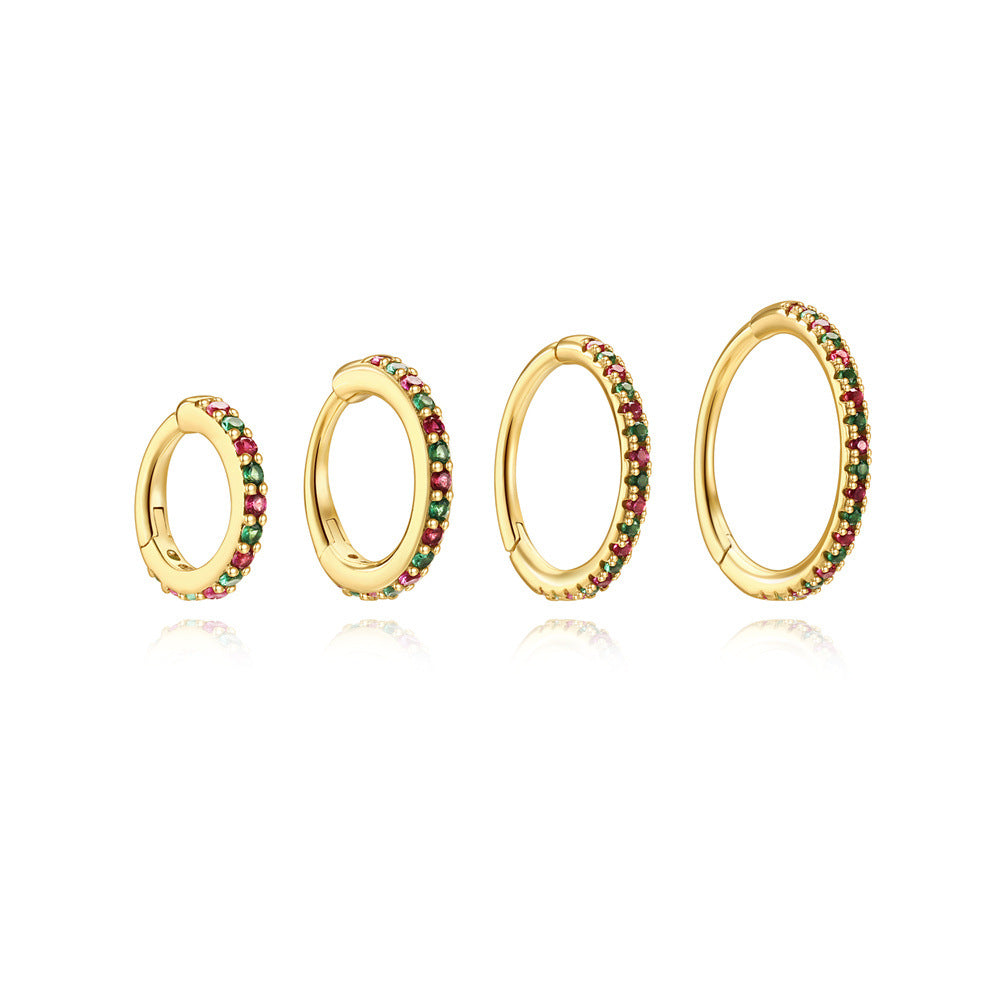 S925 Sterling Silver Single-row Pave-set Colored Diamond Stud Earrings