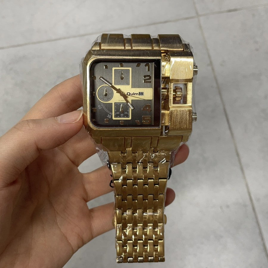 Steel-band Square Quartz Mens Watch With Calendar