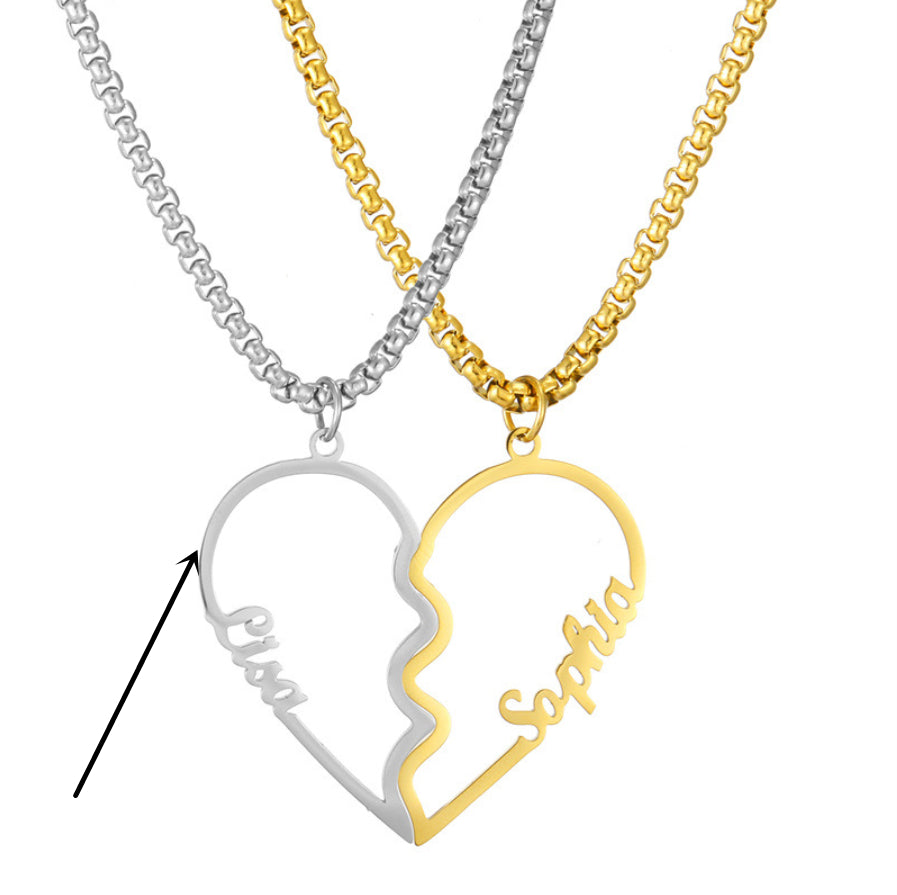 Stainless Steel Cutout Name Love Couple Necklace Set