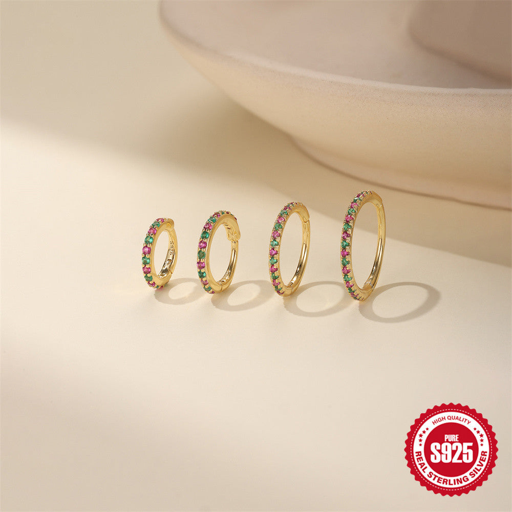 S925 Sterling Silver Single-row Pave-set Colored Diamond Stud Earrings