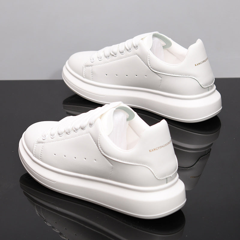 Mens Spring Leather White Shoes In Korean Style
