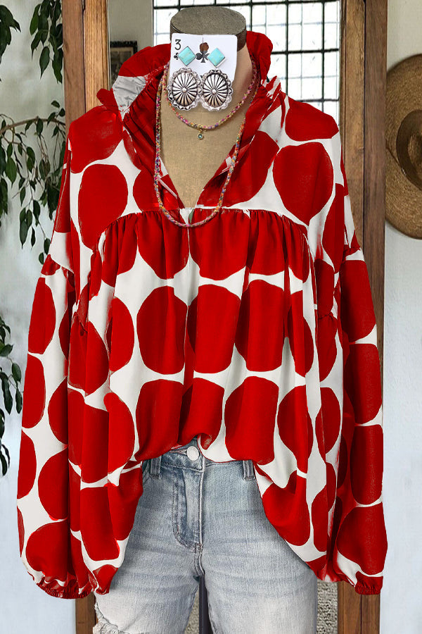 Loose-fitting Womens V-neck Top With Puffed Sleeves