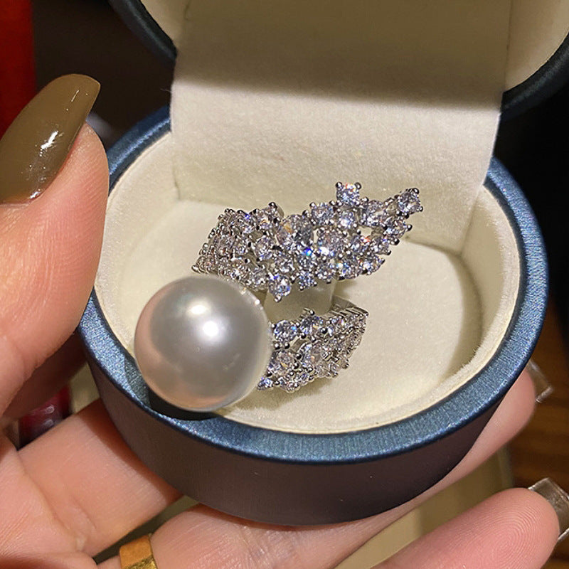 Korean-style French-inspired Faux Pearl Floral Ring