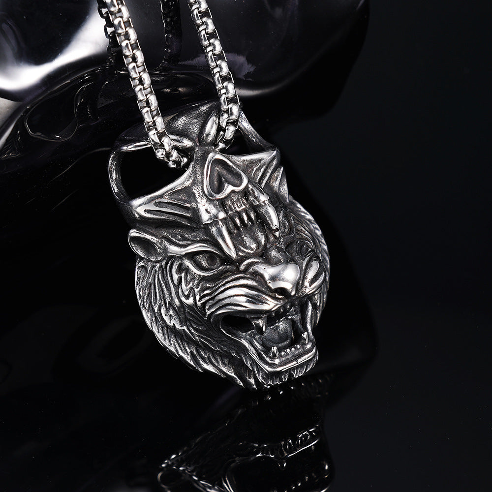 Bold Tiger-Head Necklace In European And American Titanium Steel Style