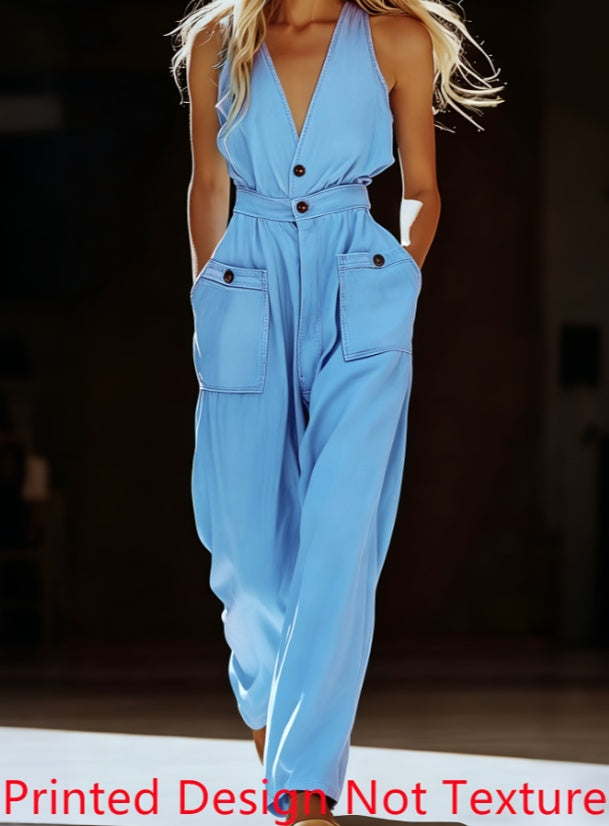 Workwear-style Waist-cinched Wide-leg Jumpsuit