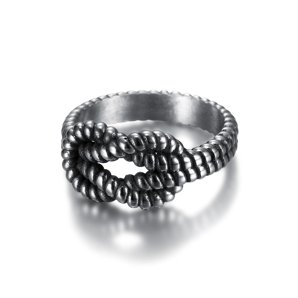 Retro Distressed Woven Twisted Titanium Steel Ring