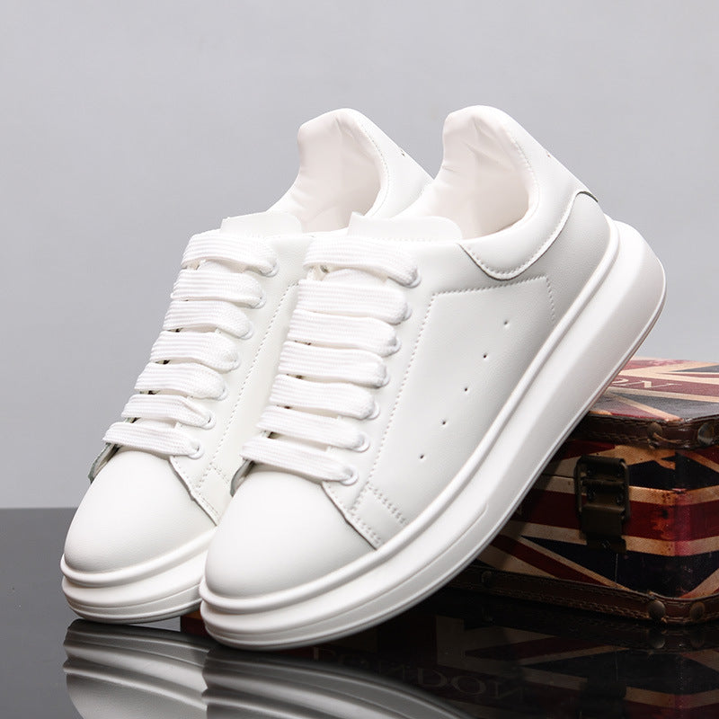 Mens Spring Leather White Shoes In Korean Style
