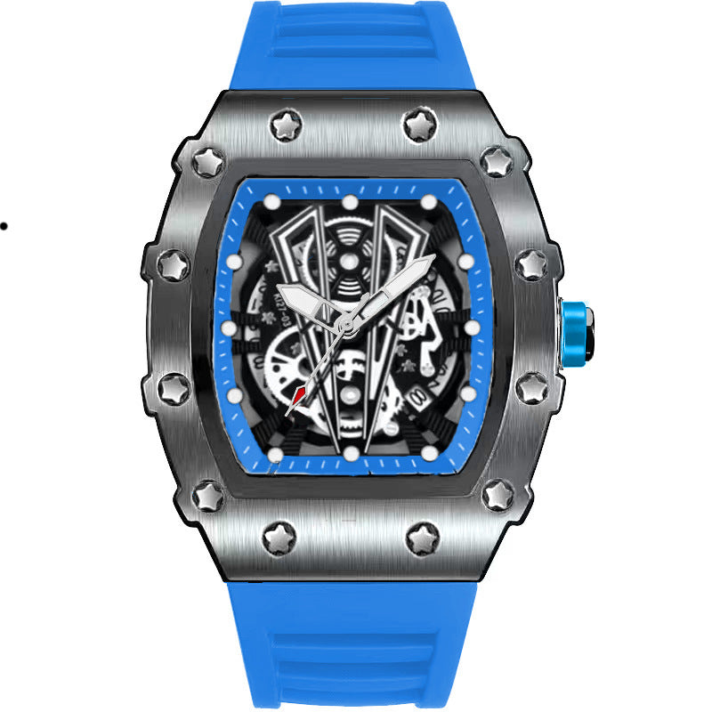 Mens Casual Sport Hollow Barrel-Shaped Quartz Watch