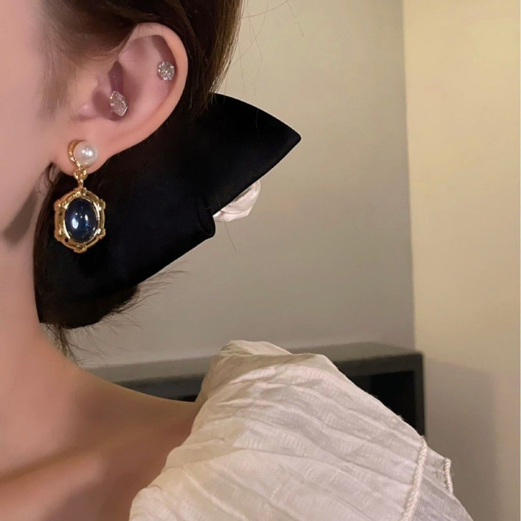 French-Style Vintage Sapphire And Pearl Earrings