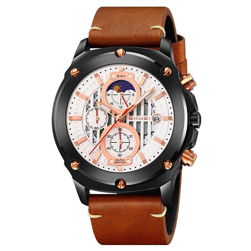 Men's Watch Fashion Trend Men's Leather-belt Watch Three Eyes And Six Needles Quartz Watch