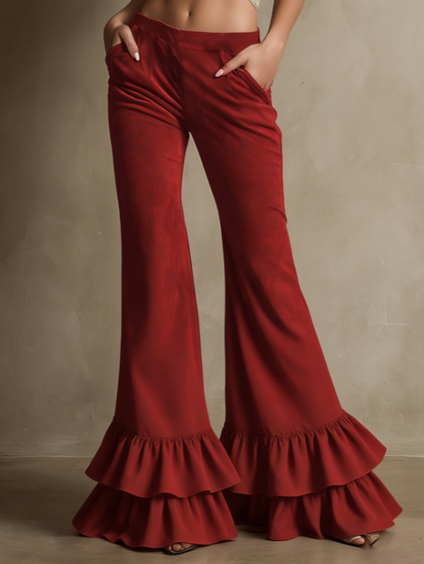 American Retro Double Ruffled Flared Pants For Women