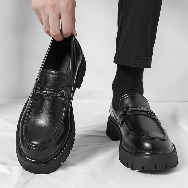 Chunky-soled Height-increasing British-style Business Loafers With A Wide Toe