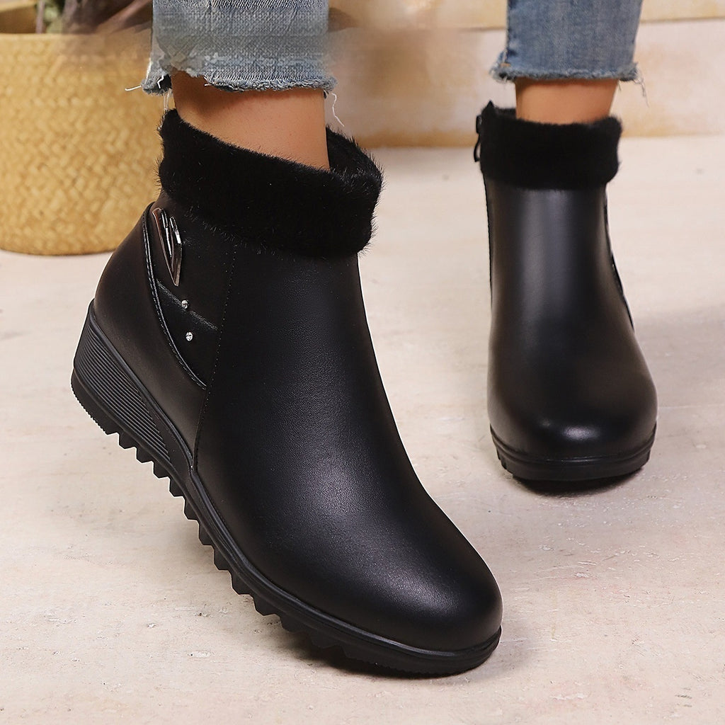Women's Low Heel Round Toe Plus Fleece Side Zipper Boots