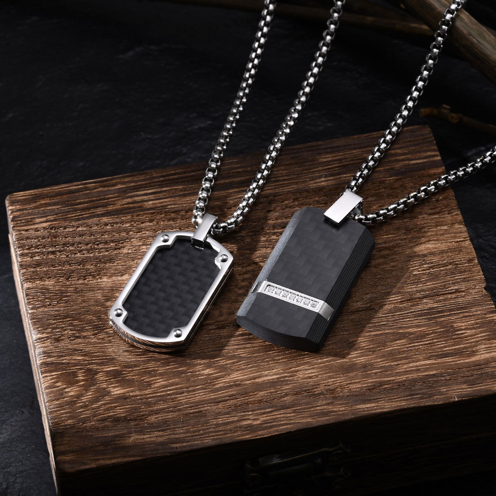 Mens Titanium Steel Carbon Fiber Military Dog Tag Blank Pendant Necklace