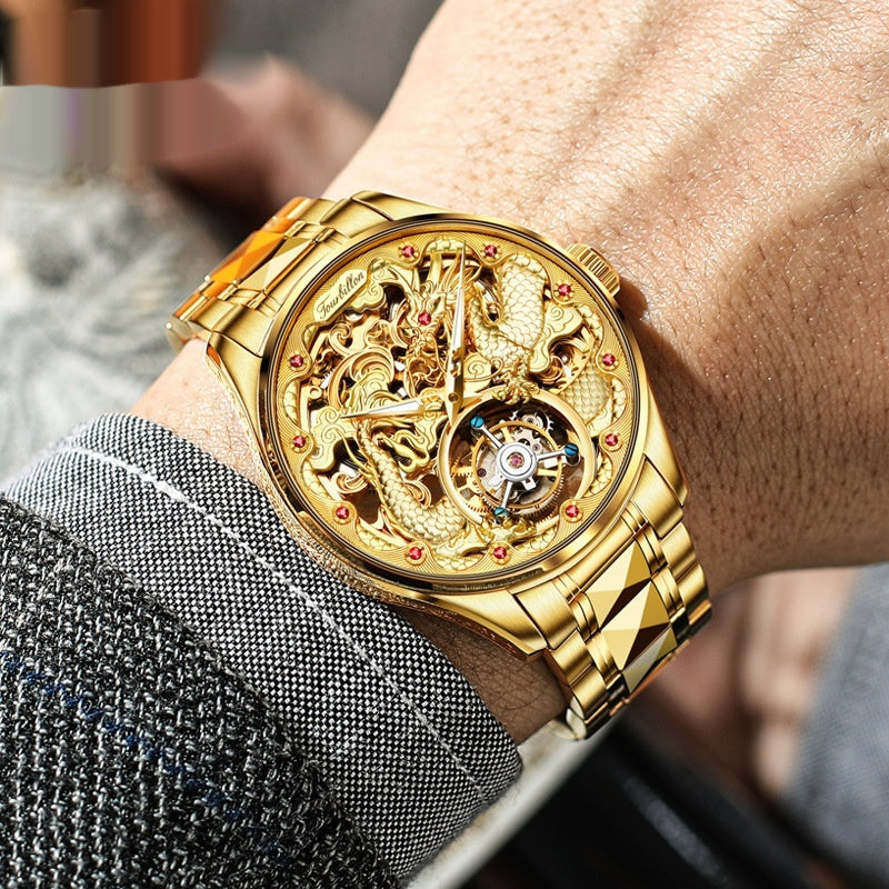 Luxury Golden Water-Resistant Mens Watch With Tourbillon