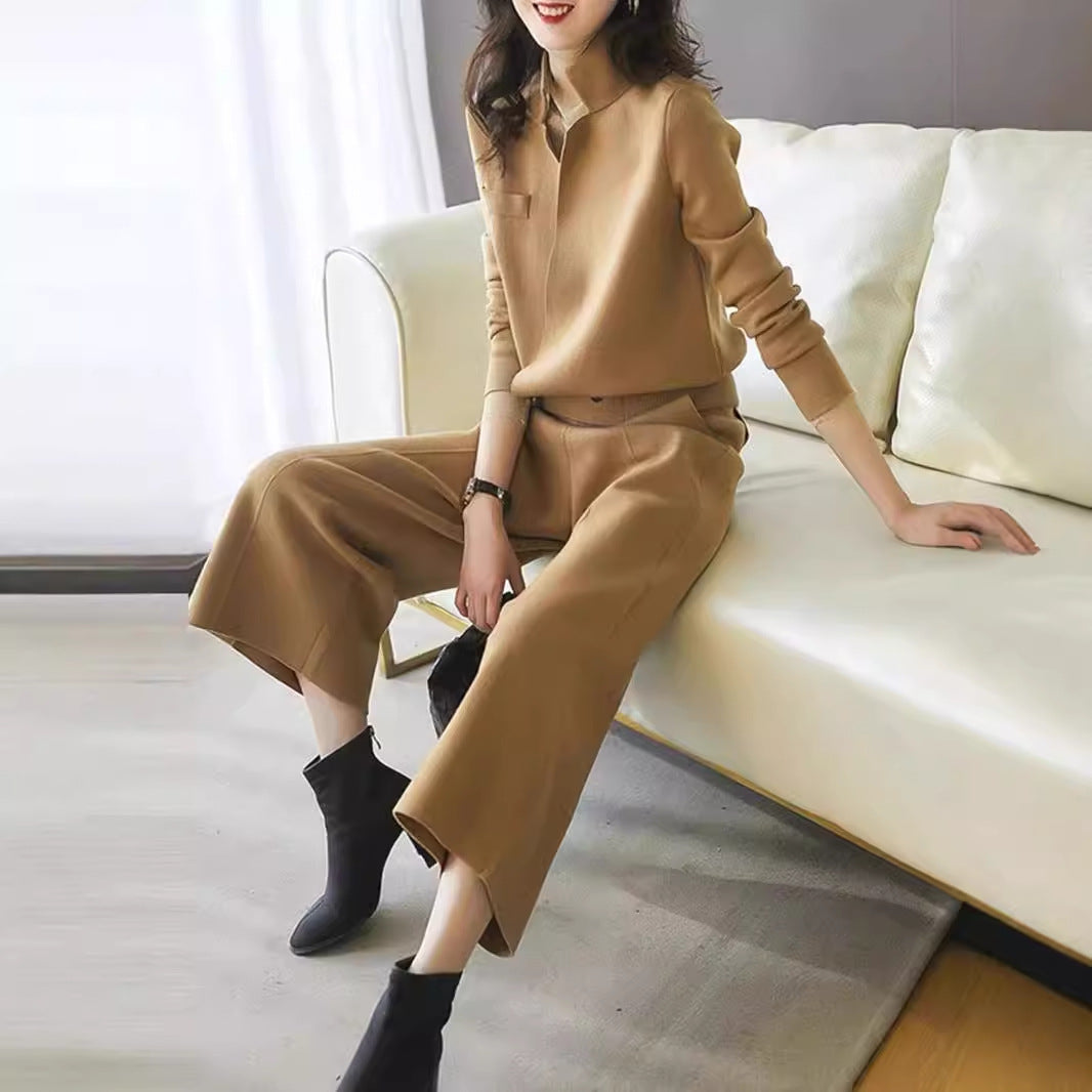 Womens Fashionable Casual Knitted Sweater Set