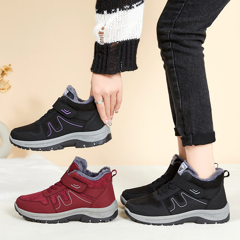 Womens Cotton Snow Boots With Velcro For Winter On Snowy Terrain